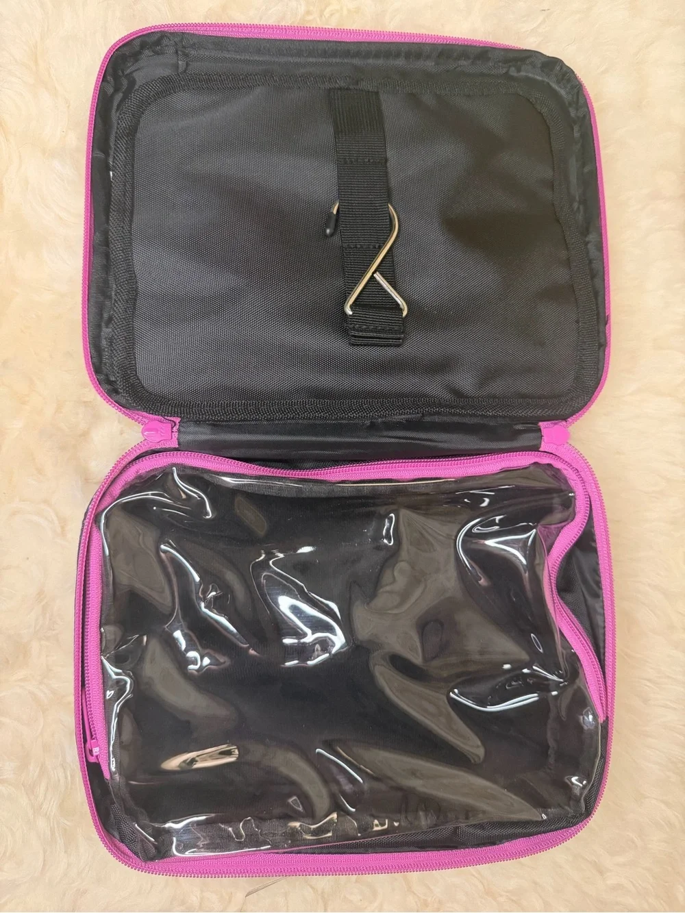 Black Polka Dot Cosmetic Pouch with Pink Trim